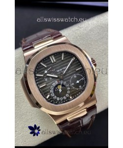 Patek Philippe Nautilus 5712/R 1:1 Quality Swiss Replica Watch in Brown Dial Leather Strap