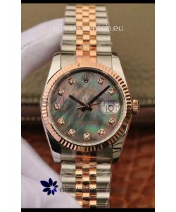 Rolex Datejust 36MM Cal.3135 Movement Swiss Replica Watch in 904L Steel Two Tone Casing Pearl Dial