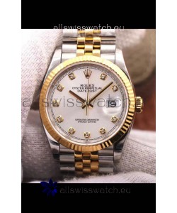 Rolex Datejust 36MM Cal.3135 Movement Swiss Replica Watch in 904L Steel Two Tone Casing Silver Dial