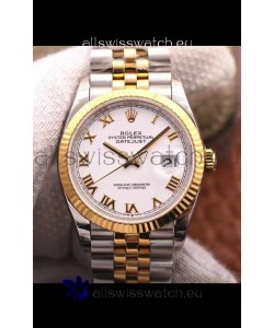 Rolex Datejust 36MM Cal.3135 Movement Swiss Replica Watch in 904L Steel Two Tone Casing White Dial