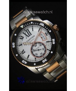 Calibre De Cartier Watch 42MM Black Dial Two Tone Case White Dial - 1:1 Mirror Replica Watch
