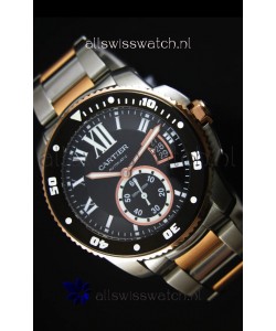 Calibre De Cartier Watch 42MM Black Dial Two Tone Case - 1:1 Mirror Replica Watch