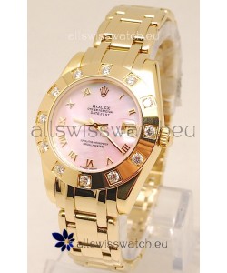 Rolex Datejust Pearlmaster Swiss Replica Gold Watch in Pink Pearl Dial -34MM