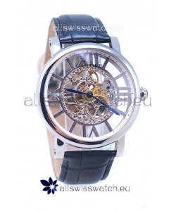 Ronde De Cartier Skeleton Silver Japanese Replica Watch 