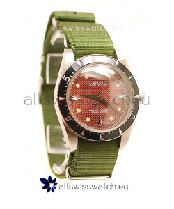 Rolex Submariner Swiss Watch in Green Nylon Strap Red Dial
