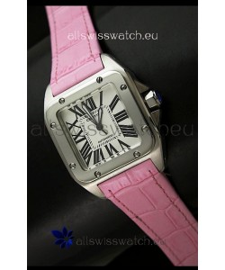 Cartier Santos Swiss Replica Automatic Watch in Pink Strap