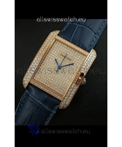 Cartier Tank Anglaise Ladies Replica Watch in Gold Case/Purple Strap