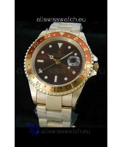 Rolex GMT Master II Swiss Replica Gold Watch in Dark Red Dial