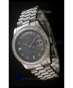 Rolex Day Date Just Japanese Replica Watch in Mop Black Dial