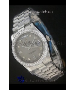 Rolex Day Date Just swiss Replica Grey Watch in Full Diamond Bezel