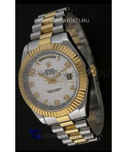 Rolex Day Date Just swiss Replica Two Tone Gold Watch in White Stripe Pattern Dial