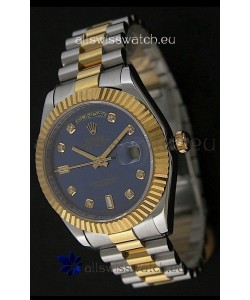 Rolex Day Date Just Japanese Replica Two Tone Gold Watch in Light Blue Dial 