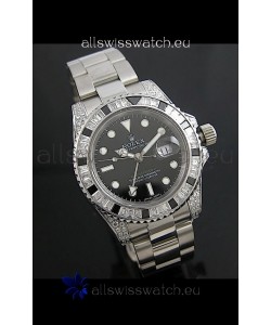 Rolex GMT Master II Swiss Replica Steel Watch in Diamond Bezel 