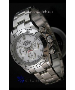 Rolex Daytona Cosmograph Swiss Replica Stainless Steel Watch in White Dial