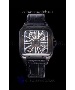 Cartier Santos DUMONT Skeleton Watch in Black DLC Coated Casing Swiss Movement Watch 