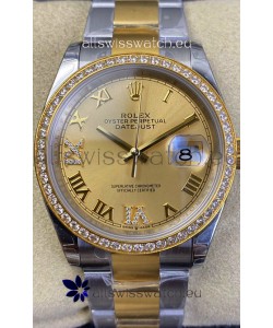Rolex Datejust 36MM Cal.3135 Movement Swiss Replica Watch in 904L Steel Two Tone Casing Gold Dial