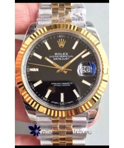 Rolex Datejust 41MM Cal.3135 Movement Swiss Replica Watch in 904L Steel Two Tone Black Dial
