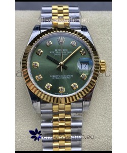 Rolex Datejust 31MM Swiss Watch in 904L Steel Two Tone Yellow Green Dial 1:1 Mirror Replica