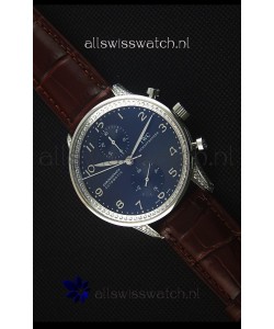IWC Portuguese Chronograph Black Dial Brown Strap with Diamonds 1:1 Mirror Replica Watch