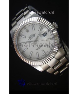 Rolex Datejust II 41MM with Cal.3136 Movement Swiss Replica Watch in White Dial Stick Markers 