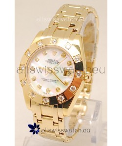 Rolex Datejust Pearlmaster Swiss Replica Gold Watch in White Pearl Dial -34MM
