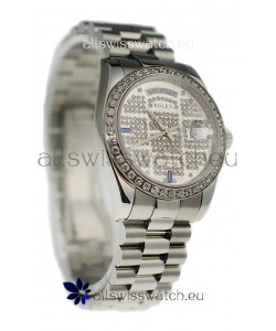Rolex Day Date Silver Swiss Mens Watch in Diamond Dial