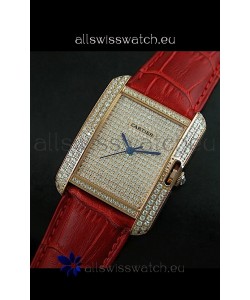 Cartier Tank Anglaise Ladies Replica Watch in Gold Case/Red Strap
