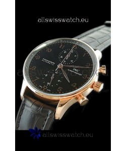 IWC Portuguese Chronograph Swiss Replica Watch in Black Dial