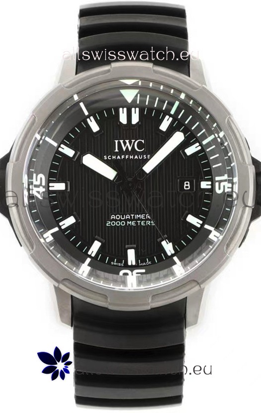 IWC Aquatimer IW358002 1:1 Titanium Mirror Swiss Replica Watch in Black Dial Rubber Strap