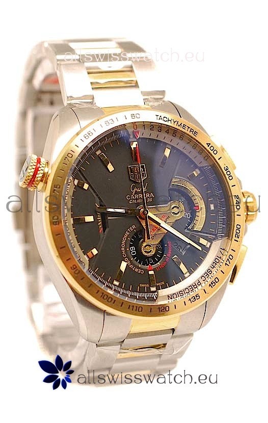 Tag Heuer Grand Carrera Calibre 36 Japanese Replica Two Tone Gold Watch in  Black Dial for just 199 USD