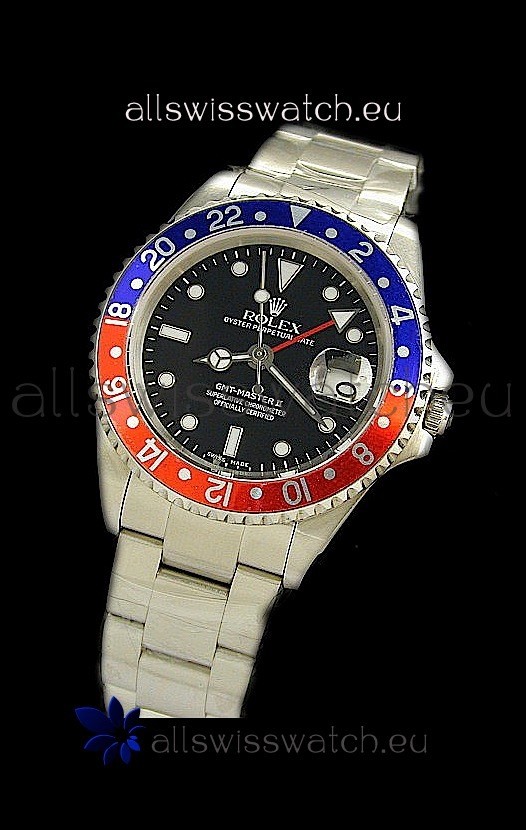 Afspejling Indien picnic Rolex GMT Master II Swiss Replica Steel Watch in Red and Blue Bezel for  just 529 USD