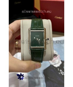 Must De Cartier Tank Edition Watch in 904L Stainless Steel Casing Green Dial