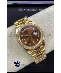 Rolex Day Date 36MM Yellow Gold M128348RBR-0005 in Brown Dial 1:1 Mirror Replica Watch