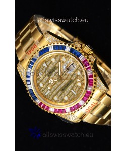 Rolex GMT Masters II Iced out Swiss watch with Yellow Gold 904L Case