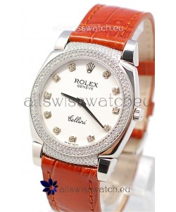 Rolex Cellini Cestello Ladies Swiss Watch White Face Diamonds Hour, Bezel and Lugs