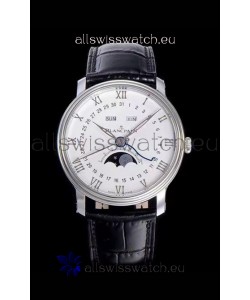 Blancpain "Villeret Quantième Complet" 904L Steel Swiss Watch in Off-White Dial