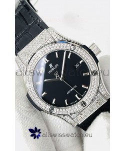 Hublot Classic Fusion Stainless Steel Diamonds Black Dial Swiss Replica Watch 1:1 Mirror Quality 