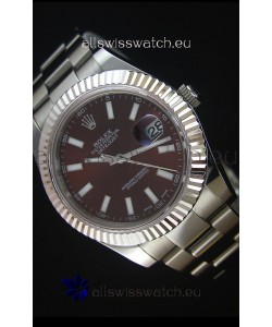 Rolex Datejust Japanese Replica Watch - Deep Red Dial in 41MM with Oyster Strap