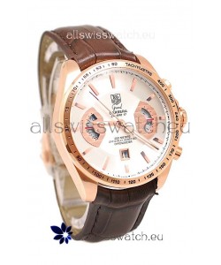 Tag Heuer Grand Carrera Japanese Replica Gold Watch in White Dial