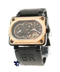 Bell and Ross BR Minuteur Tourbillon Japanese Replica Gold Watch in Black Dial