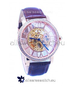 Ronde De Cartier Skeleton Rose Gold Japanese Watch in Diamond Bezel