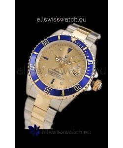 Rolex Submariner Oyster Perpetual Japanese Replica Two Tone Gold Watch in Blue Bezel